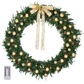 60in Pre-lit Christmas Wreath, Lighted Artificial Xmas Wreath with 220 Warm White Lights and 600 PVC Tips and DIY Ornaments