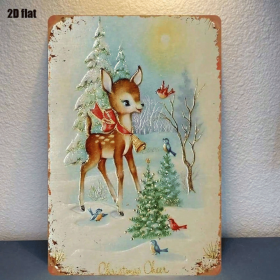CIFbuy 1PC Rustic Iron Metal Wall Sign Winter Reindeer Snowy Woods Pattern No Text Christmas Holiday Home Outdoor Wall Art Decor Orname TikTok, T