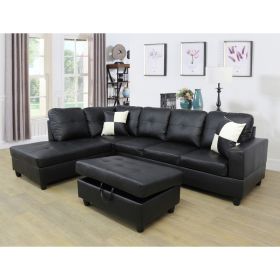 Black Faux Leather 3-Piece Couch Living Room Sofa Set
