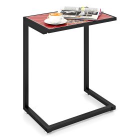 C-shaped Waterproof Outdoor Side End Table with Ceramic Top
