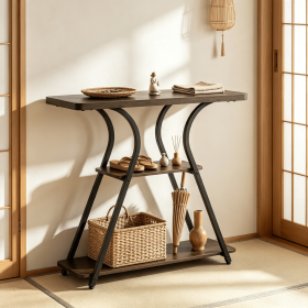 32 Inch Narrow Long Entryway Table with Power Outlets And LED Lights Modern Hallway Console Table for Small Spaces
