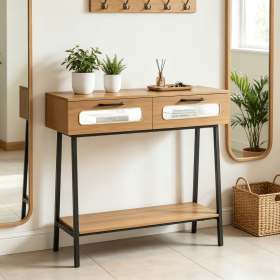 Console Table with LED Lights Open Shelf for Hallway Entrance Home Decorative Furniture