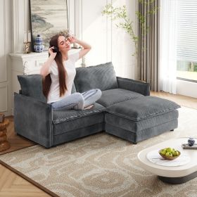 Corduroy Fabric Loveseat Sofa Couch with 1 Footrest for Living Room,2 Seater L-Shaped Sectional with Ottoman