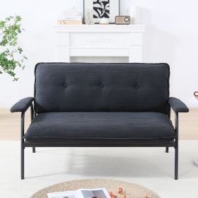 The 53-inch black sofa offers a spacious layout in the small apartment, easily handling various scenarios from watching movies to working