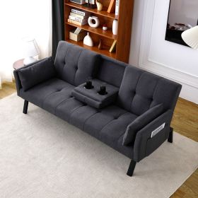 70-inch multi-functional cotton and linen sofa bed: foldable + cup holder + side storage, instantly switch between living room and bedroom