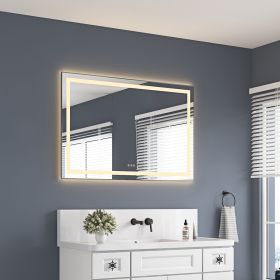 48 x 32 Inch LED Bathroom Mirror with Front and Backlight, Wall Mounted Vanity Mirror with Aluminum Frame, Anti-Fog, Memory, 3 Colors