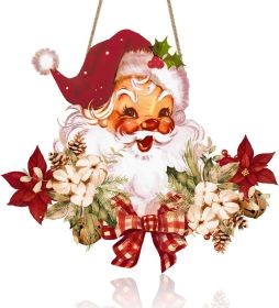 Vintage Style Santa Claus Welcome Sign - Wooden Hanging Sign for Front Door Xmas Wall Hanging Decor for Indoor Outdoor Christmas Party Supplies