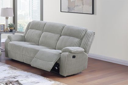 1pc Motion Sofa Ash Color Fur Like Corduroy Living Room Reclining Couch Plush Textured Seat