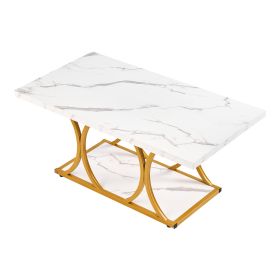 Coffee Table, Modern Faux Marble Coffee Table, 2-Tier Rectangle Center Desk with Geometric Legs