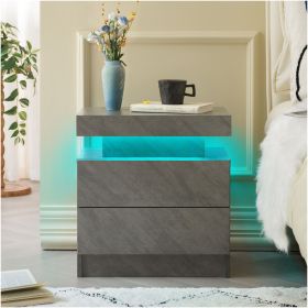 Nightstand LED Bedside Table Cabinet Lights Modern End Side with 2 Drawers for Bedroom (Deep Gray)