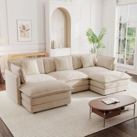 U-Shaped Sectional Sofa w/Reversible Footrest, 5-Seater Convertible Corner Couch with 2 Ottomans ,Modern Minimalist Soft Sofa & Couch for Living