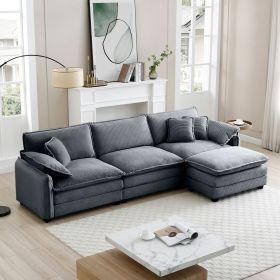 Oversize 3-seater sofa with One footrest, L-shaped Sectional sofa with ottoman for living rooms,Grey corduroy sofa