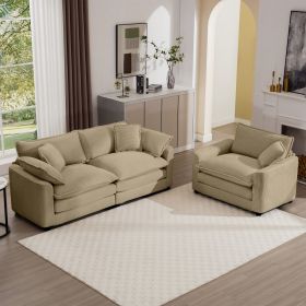 Modern Living Room Sofa Two-Piece Set, Suitable for Living room and Bedroom Sofa Set, Consists of a Single Seat and a 3-Seater Sofas, Tan Corduro