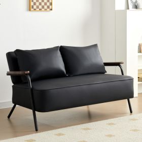 44' W Small Loveseat Sofa Couch Faux Leather Modern Futon Sofa Bed with Wider Seat Depth Upholstered 2-seat Love Seats Sleeper Sofa for Living Ro
