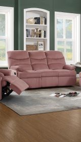 Luxurious Velvet Blush Pink Color 3-Seater Manual Recliner Sofa Couch Manual Motion Plush Armrest Living Room Furniture 1pc Sofa Couch