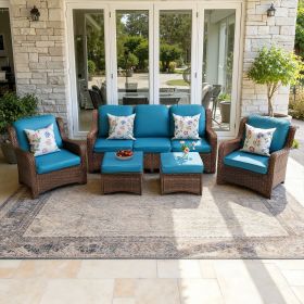 Patio Furniture Set Rattan Outdoor Sectional Conversation Sets 3-Seat Outdoor Couch,2 Single Chair and 2 Ottoman for Lawn, Balcony, Garden