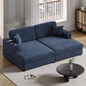 86.5" Oversized Loveseat Chaise Lounge Sectional Sofa Bed Corduroy Sleeper Sofa with Two USB Ports
