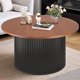 Round coffee table, living room table with solid wood frame and wooden tabletop