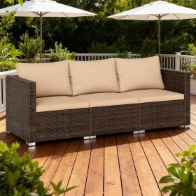 3 Pieces Patio Sectional Sofa Set PE Rattan Modular Couch Furniture Set with Soft Cushions Slip Foot Pads Accommodates Up To 400 Lbs (Main Color: Beige, Main Material: PE Rattan+Iron)