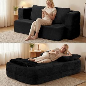 Flip Modular Sofa Bed, 2-in-1 Convertible Folding Couch with High Density Sponge, Multi-Functional Sleeper Sofa for Living Room, Apartment, Guest (Color: BLACK)