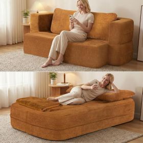 Flip Modular Sofa Bed, 2-in-1 Convertible Folding Couch with High Density Sponge, Multi-Functional Sleeper Sofa for Living Room, Apartment, Guest (Color: BROWN)