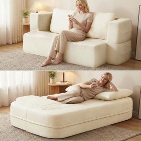 Flip Modular Sofa Bed, 2-in-1 Convertible Folding Couch with High Density Sponge, Multi-Functional Sleeper Sofa for Living Room, Apartment, Guest (Color: BEIGE)