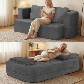 Flip Modular Sofa Bed, 2-in-1 Convertible Folding Couch with High Density Sponge, Multi-Functional Sleeper Sofa for Living Room, Apartment, Guest (Color: GREY)