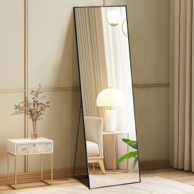 59X16" Full Length Mirror with Stand Floor Mirror with Aluminum Alloy Frame Body Wall-Mounted Mirrors For Bedroom Bathroom (Color: Black-rect-59IN)