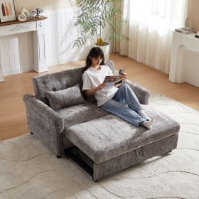 58.27 Inch 3-in-1 Loveseat Sofa Bed - Chenille Fabric Pull-Out Couch Sleeper - Full KD Back Frame, Seat Frame (Color: Light Gray)