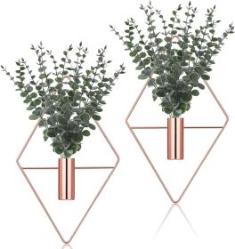 4 Pcs Hanging Planters with Artificial Eucalyptus Metal Hanging Vase Indoor Plants Holder Modern Geometric Boho Bathroom Wall Decor for Living Ro (Material: Metal, Plastic)