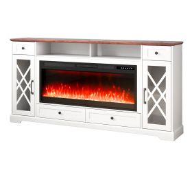 80" Fireplace TV Stand, Media Storage Corner with 42" Fireplace, Storage Drawers & Cabinets, Pastoral TV Console Table with 20 LED Lights (Default: Default)