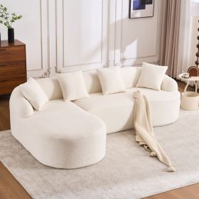 Boneless L-Shape Sectional Sofa with Curved Chaise,White Modular Chenille Compression Couch,30D High-Density Foam (Color: as Pic)