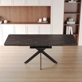 62.4" Extendable 78.15"Very large Grey Dining Table Modern Mid-Century Kitchen Table Set for Dining Room, party Table,Conference table (Color: BLACK)